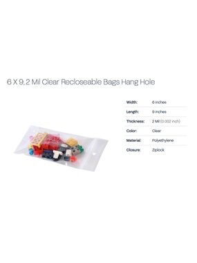 Royal Bag - 6 x 9 Clear Reclosable Zip Bags with Hang Hole - New